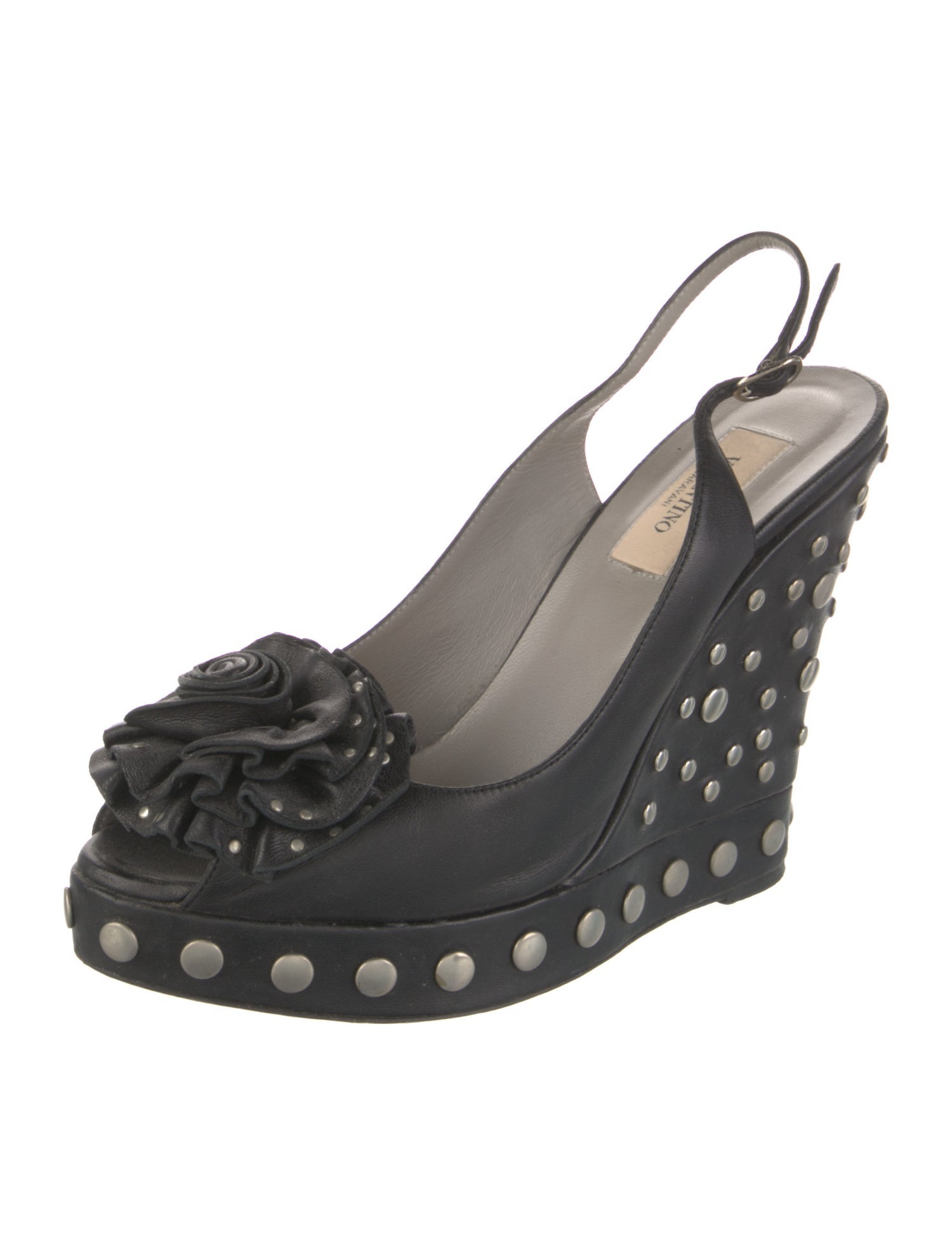 Valentino Leather Studded Accents Slingback Pumps