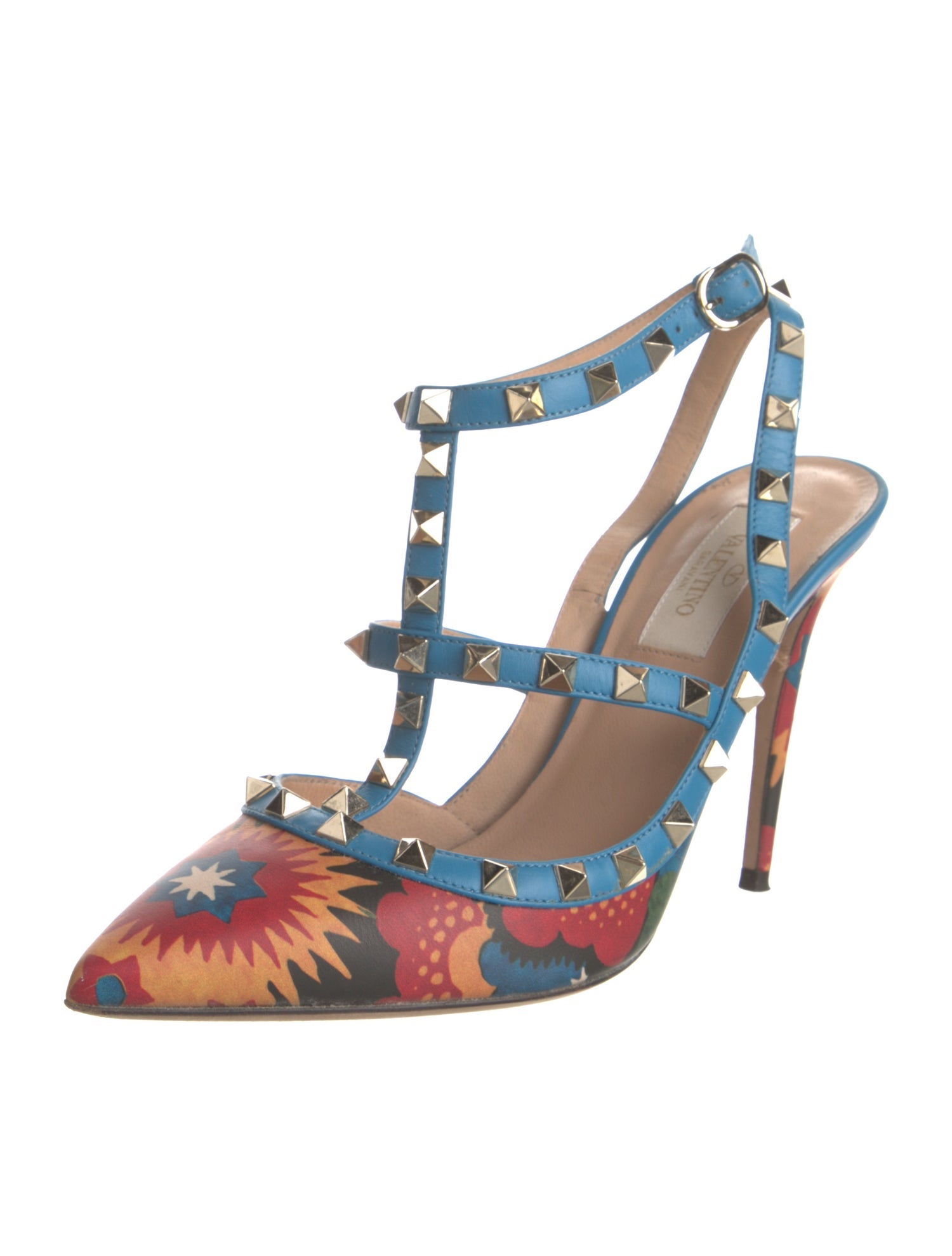 Valentino Rockstud Accents Leather T-Strap Pumps