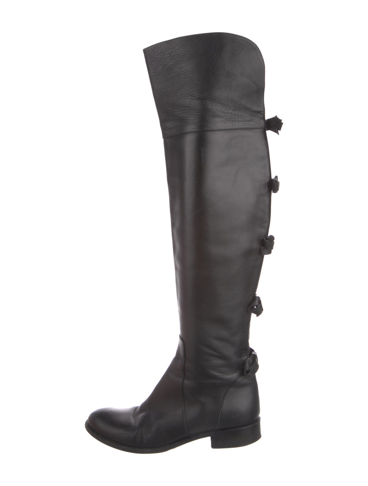 Valentino Leather Bow Accents Riding Boots