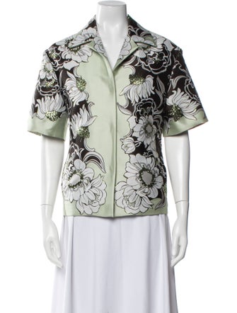 Valentino Printed Short Sleeve Button-Up Top