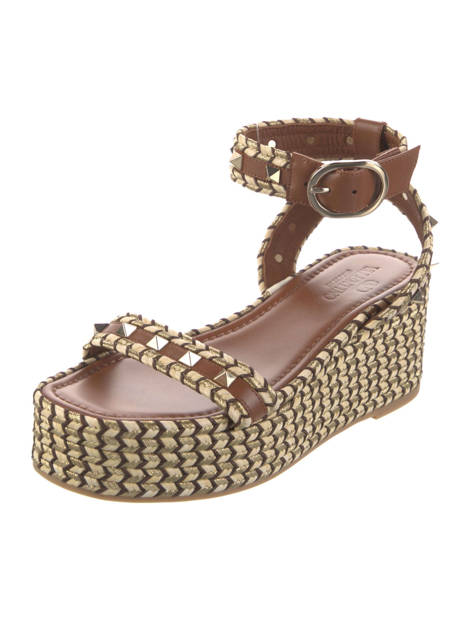 Valentino Rockstud Accents Jute Espadrilles