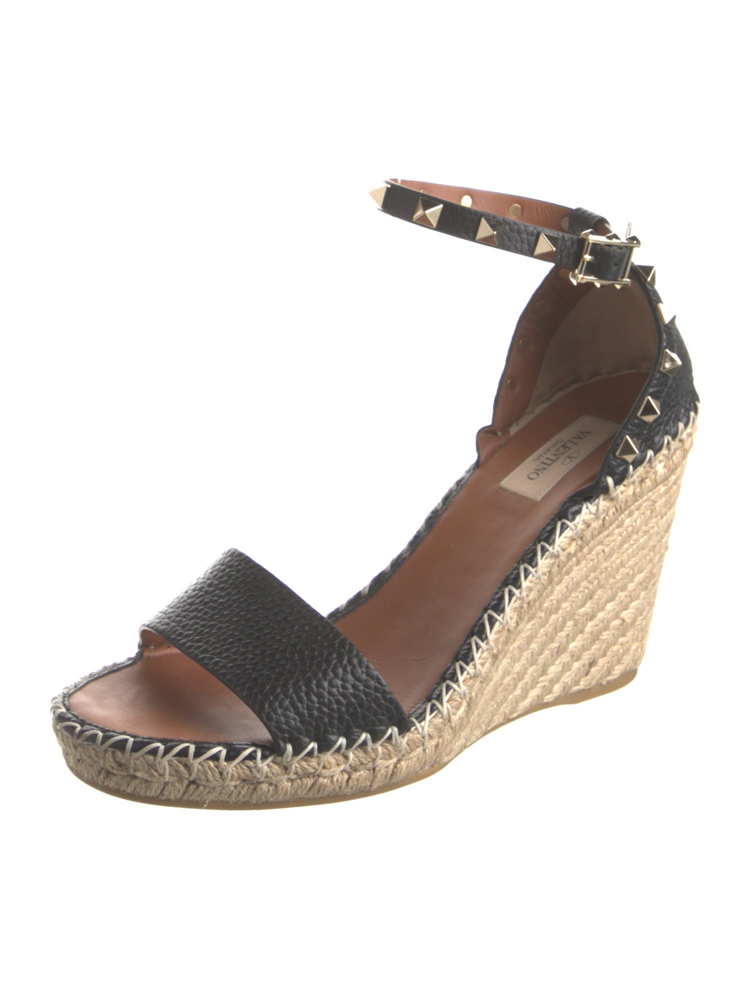 Valentino Rockstud Accents Leather Espadrilles