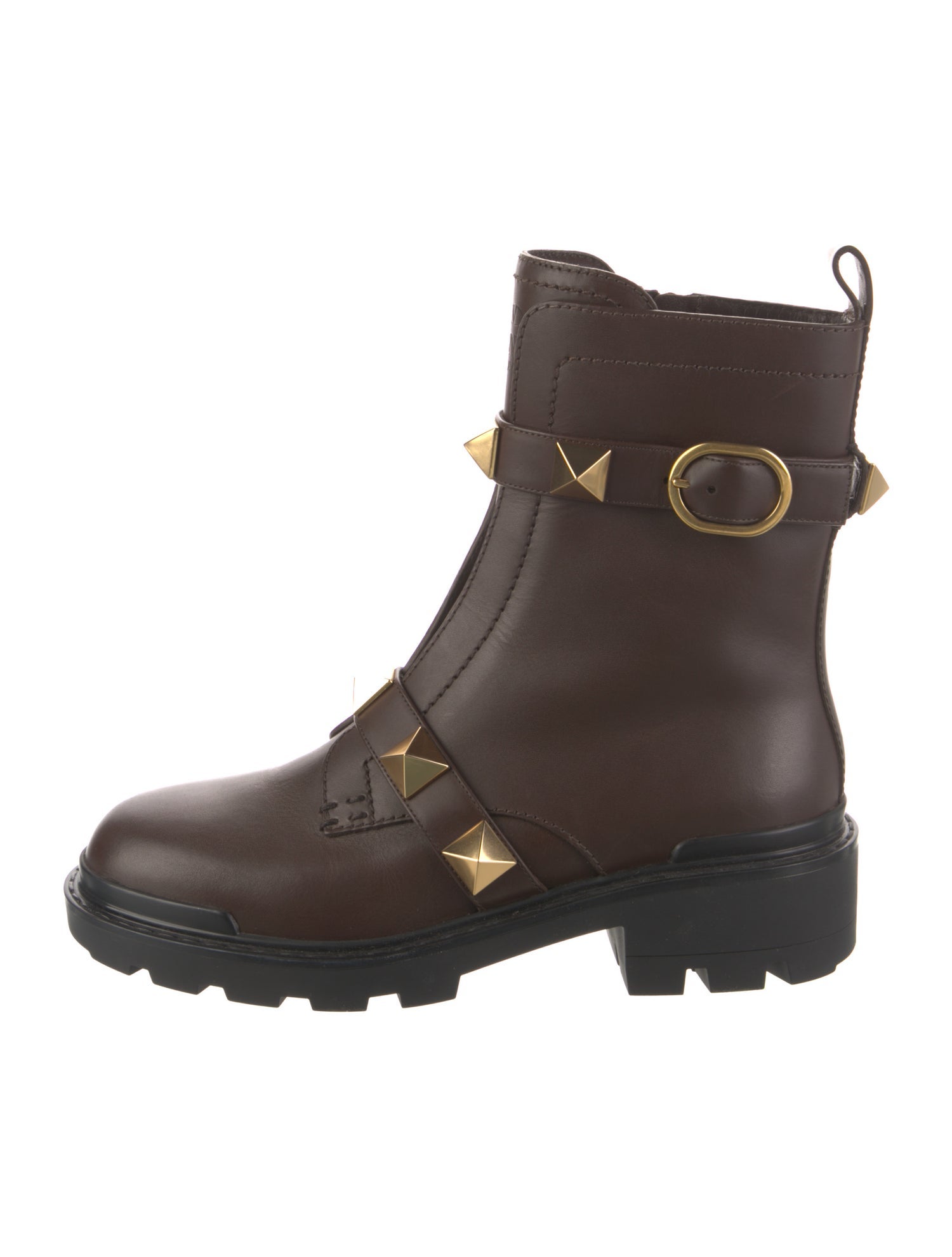 Valentino Rockstud Accents Leather Combat Boots