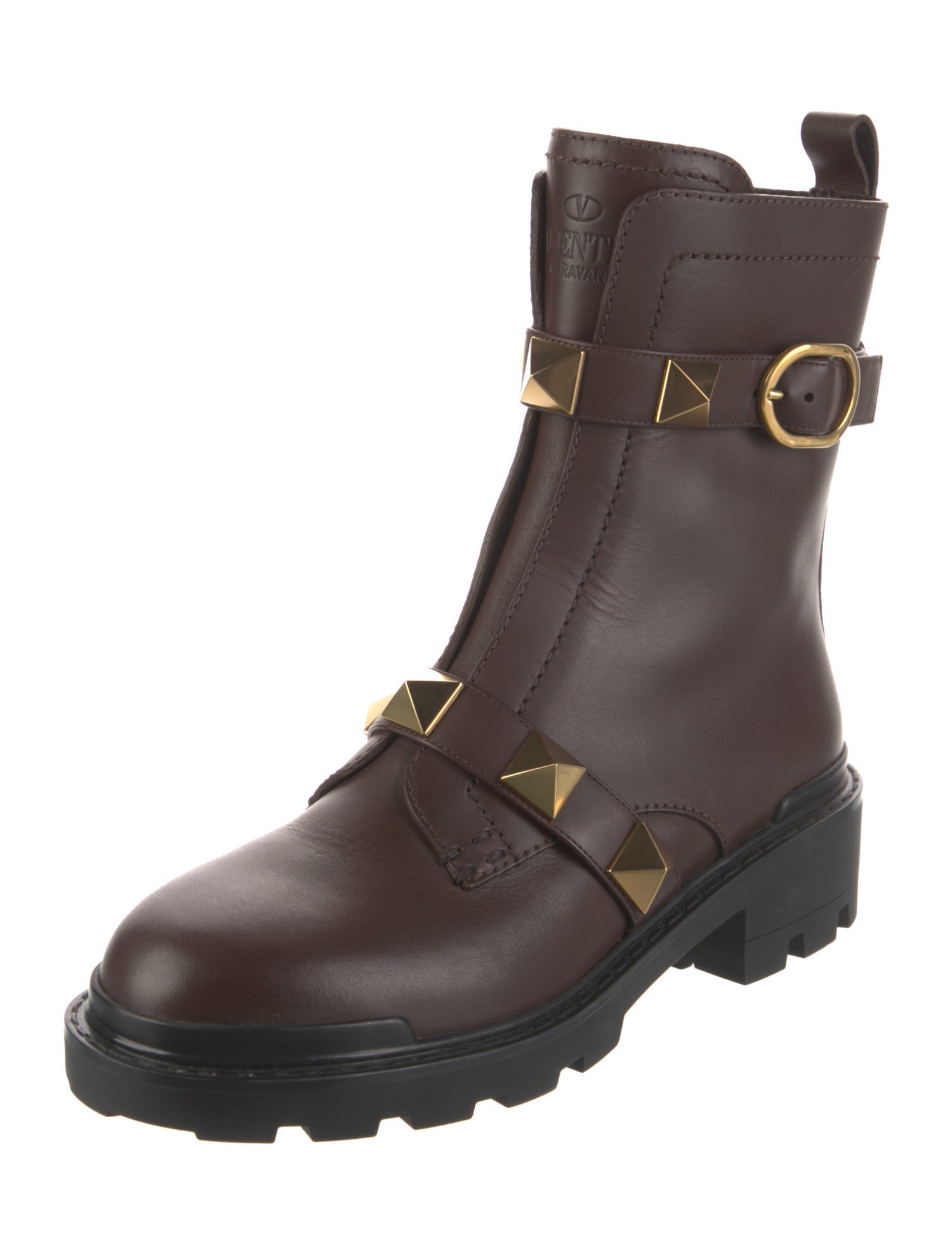 Valentino Rockstud Accents Leather Combat Boots