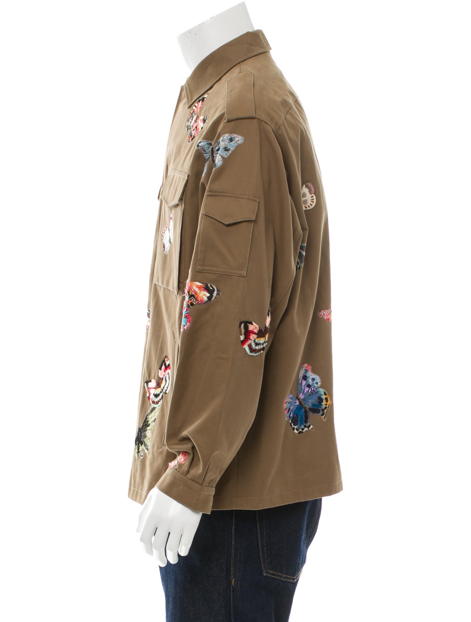 Valentino Butterfly-Embroidered Military Jacket w/ Tags - Green 