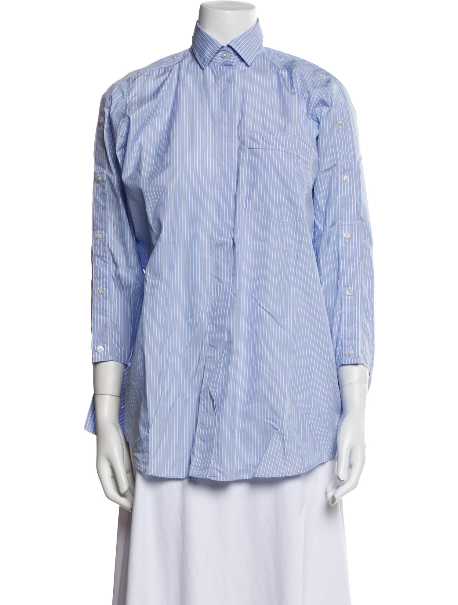Valentino Striped Three-Quarter Sleeve Button-Up Top
