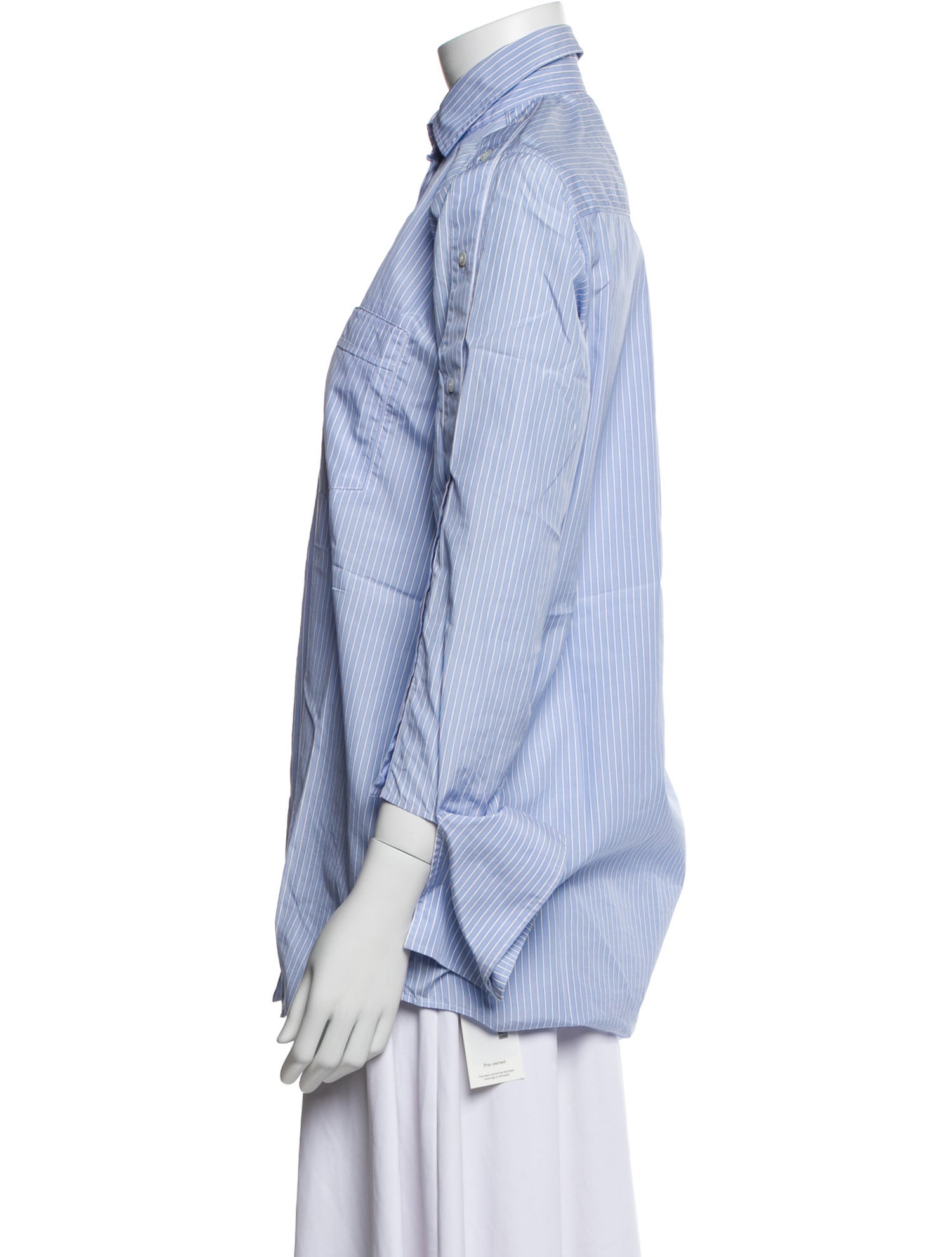 Valentino Striped Three-Quarter Sleeve Button-Up Top