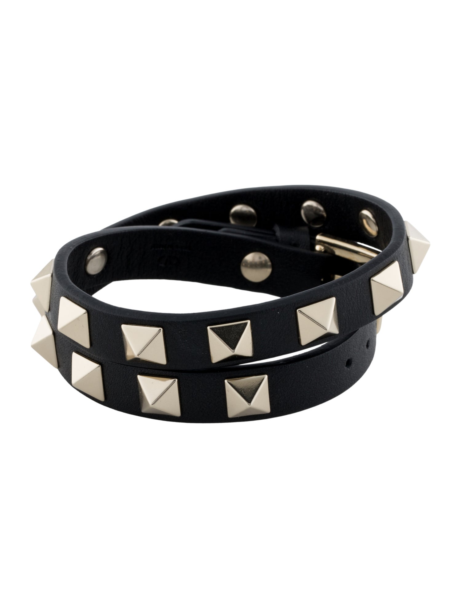 Valentino Leather Rockstud Double Wrap Bracelet