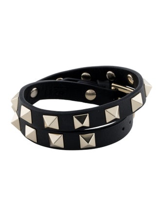 Valentino Leather Rockstud Double Wrap Bracelet