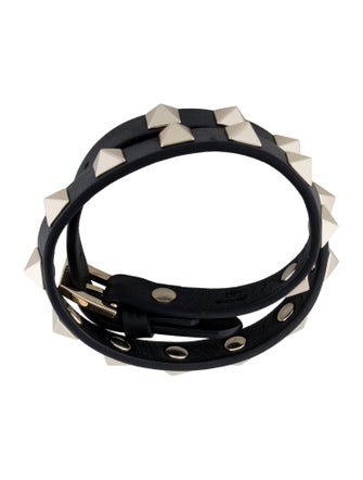 Valentino Leather Rockstud Double Wrap Bracelet