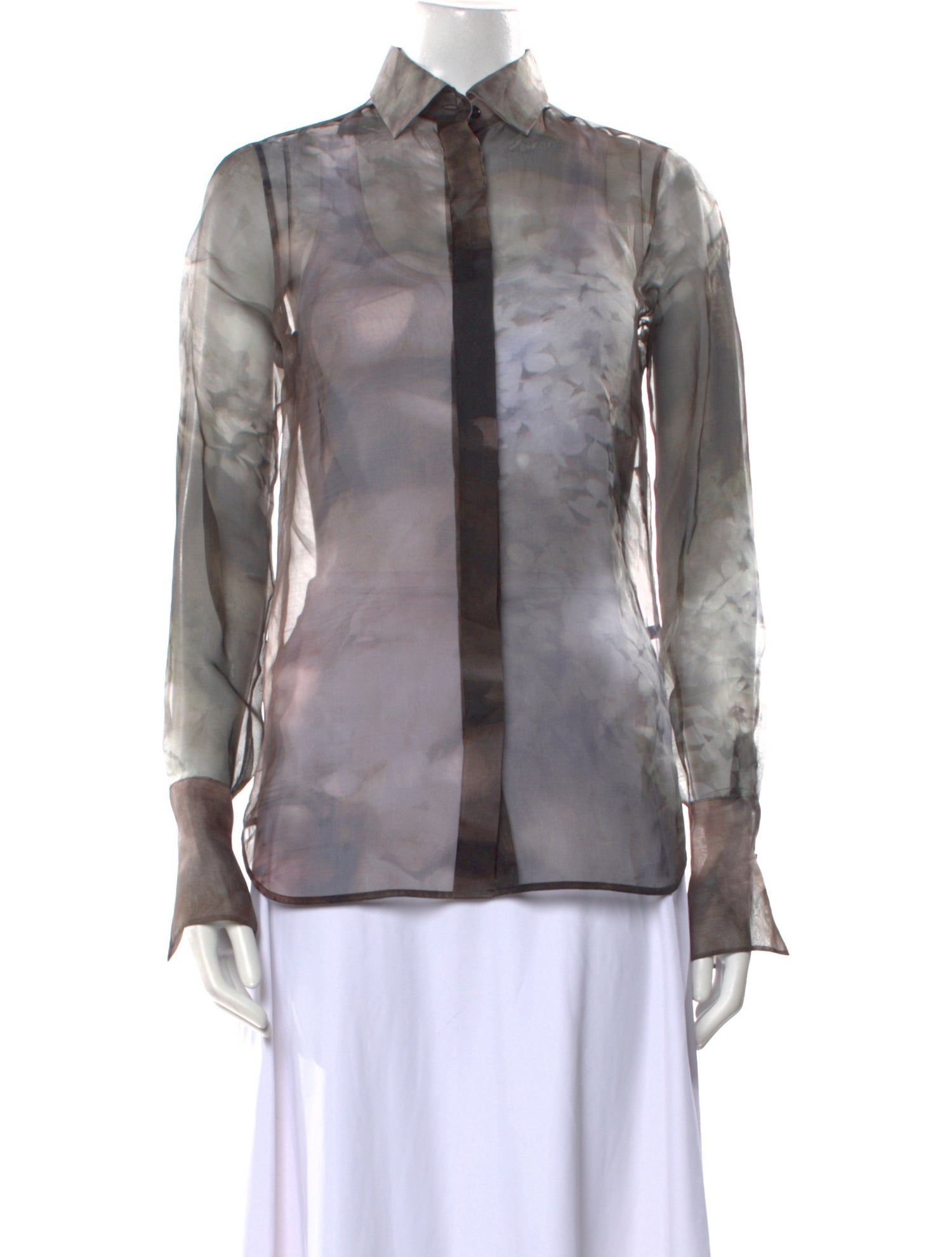 Valentino Tie-Dye Print Long Sleeve Button-Up Top