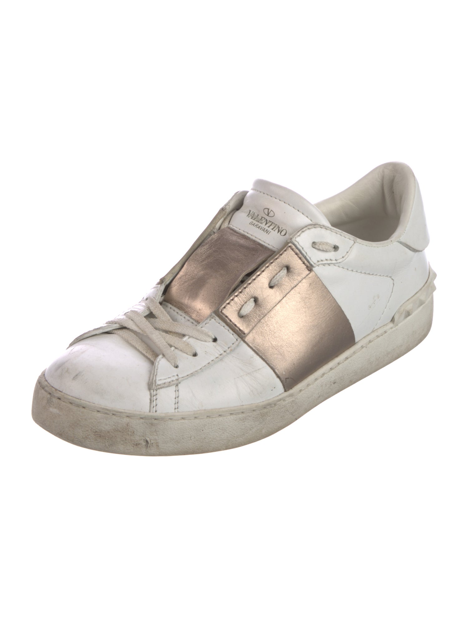 Valentino Rockstud Accents Leather Sneakers