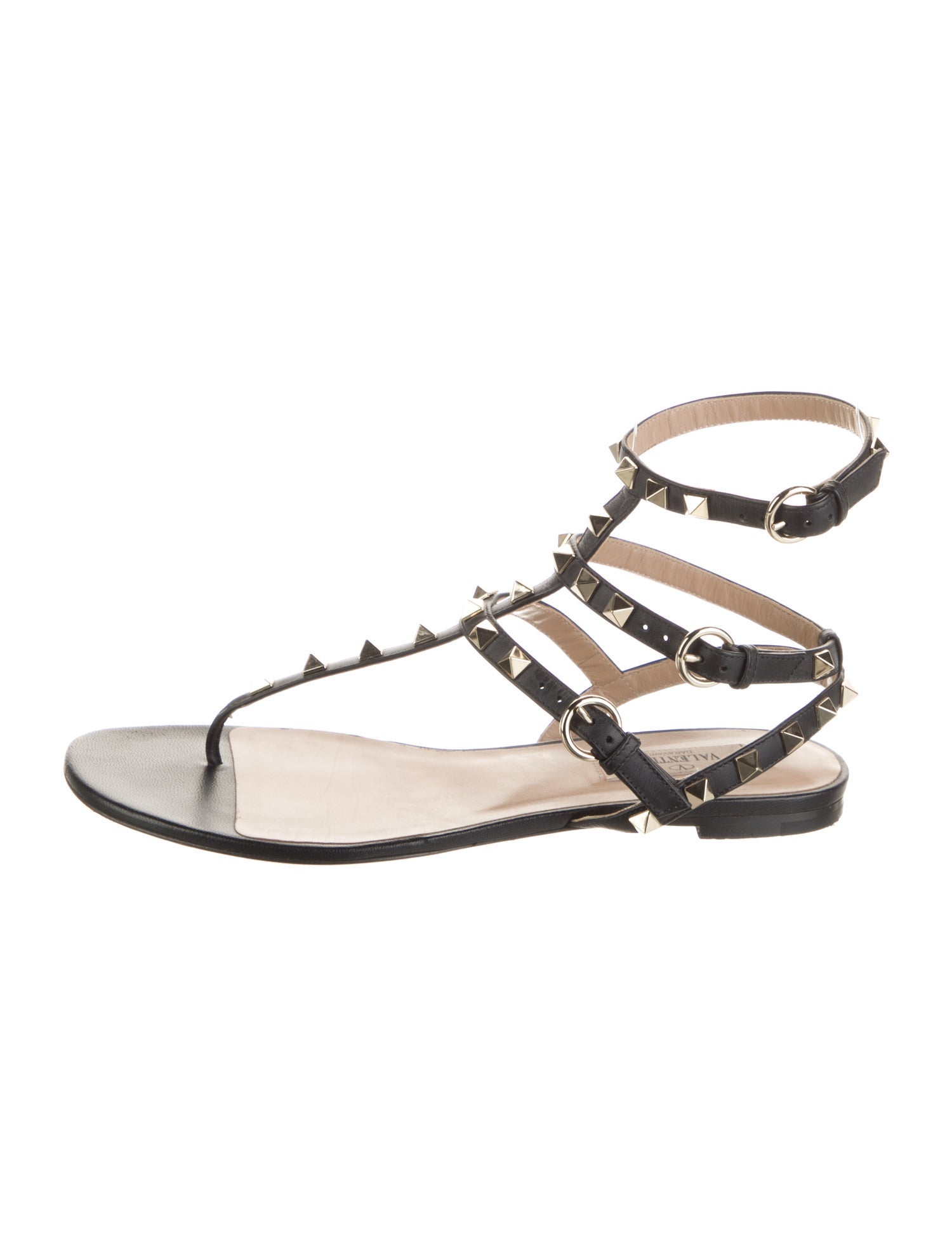 Valentino Rockstud Accents Leather T-Strap Sandals