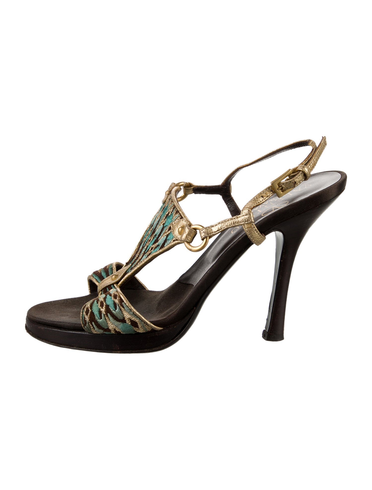 Valentino Faux Pearl Accents Leather T-Strap Sandals