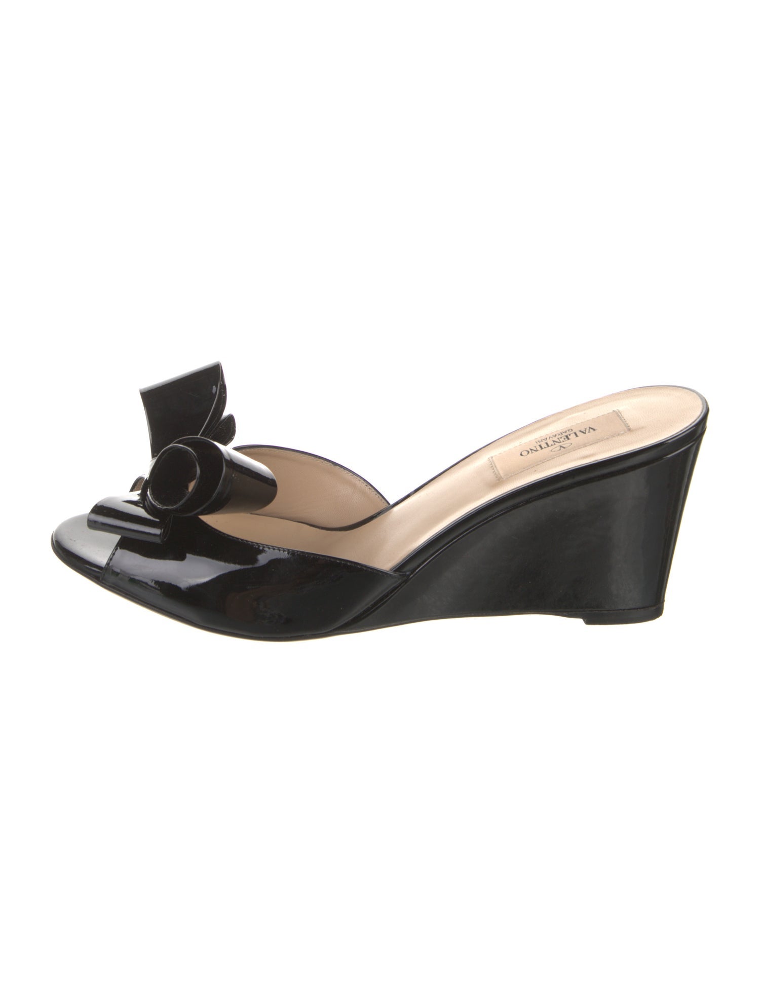 Valentino Patent Leather Bow Accents Slides