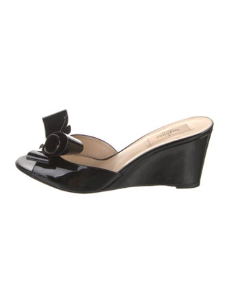 Valentino Patent Leather Bow Accents Slides