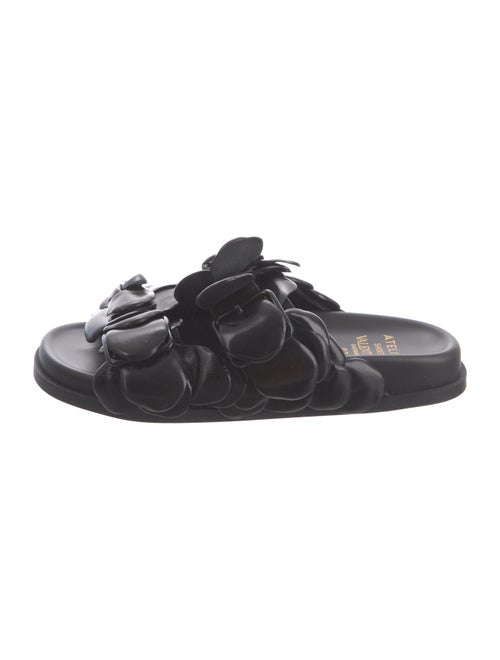 Valentino Leather Ruffle Embellishment Slides