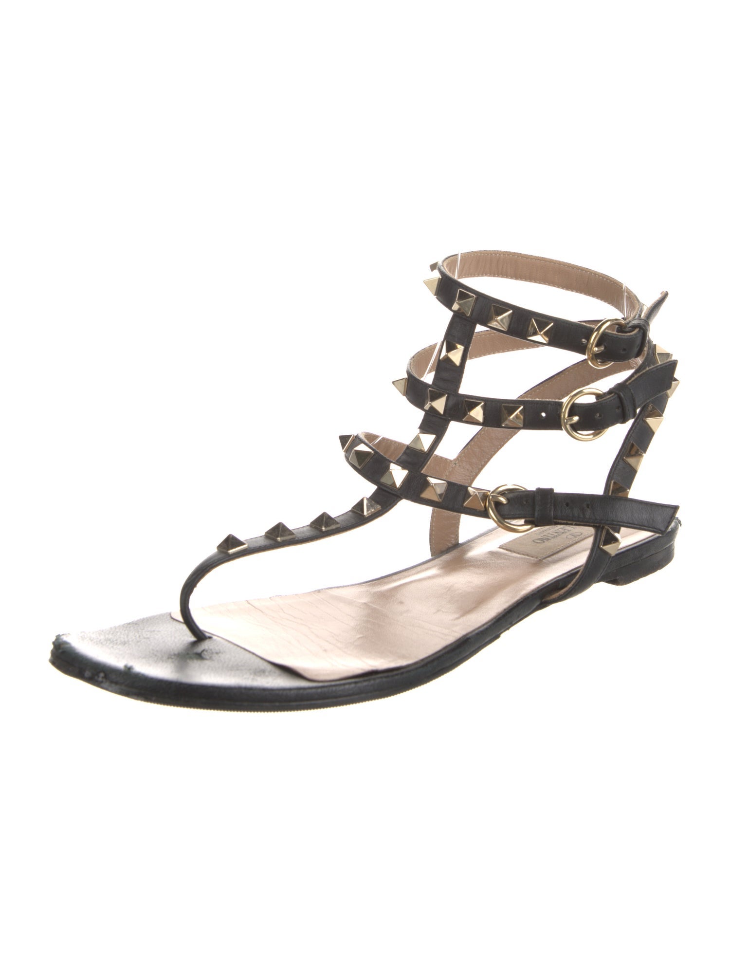 Valentino Rockstud Accents Leather T-Strap Sandals