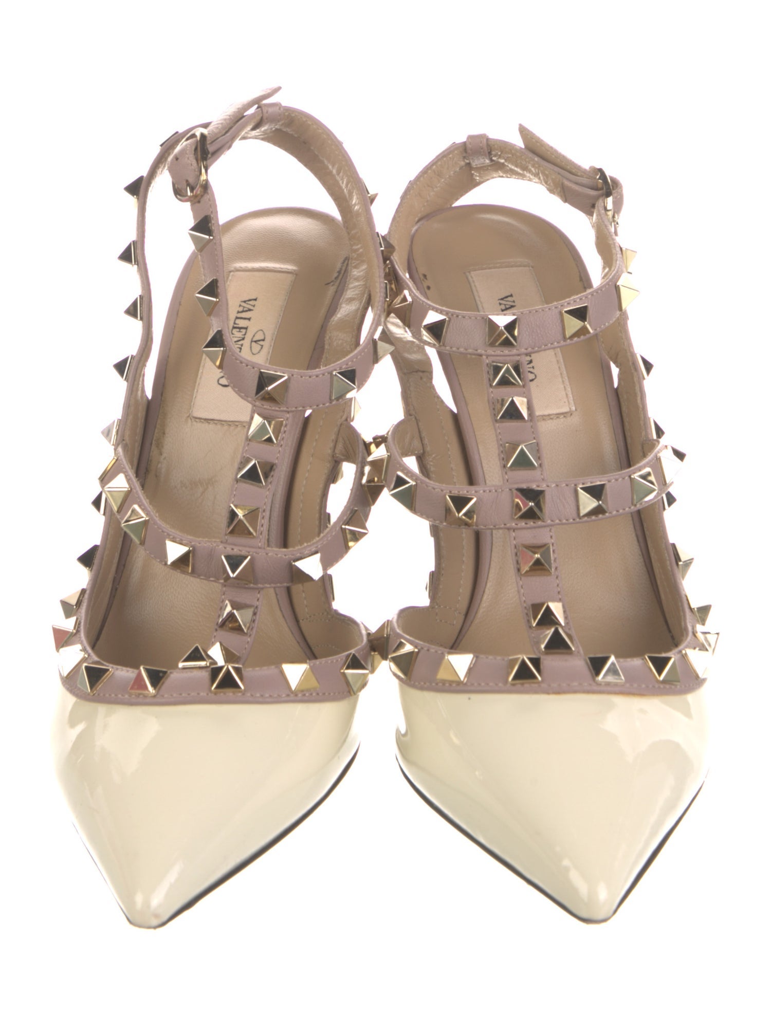 Valentino Rockstud Accents Patent Leather T-Strap Pumps