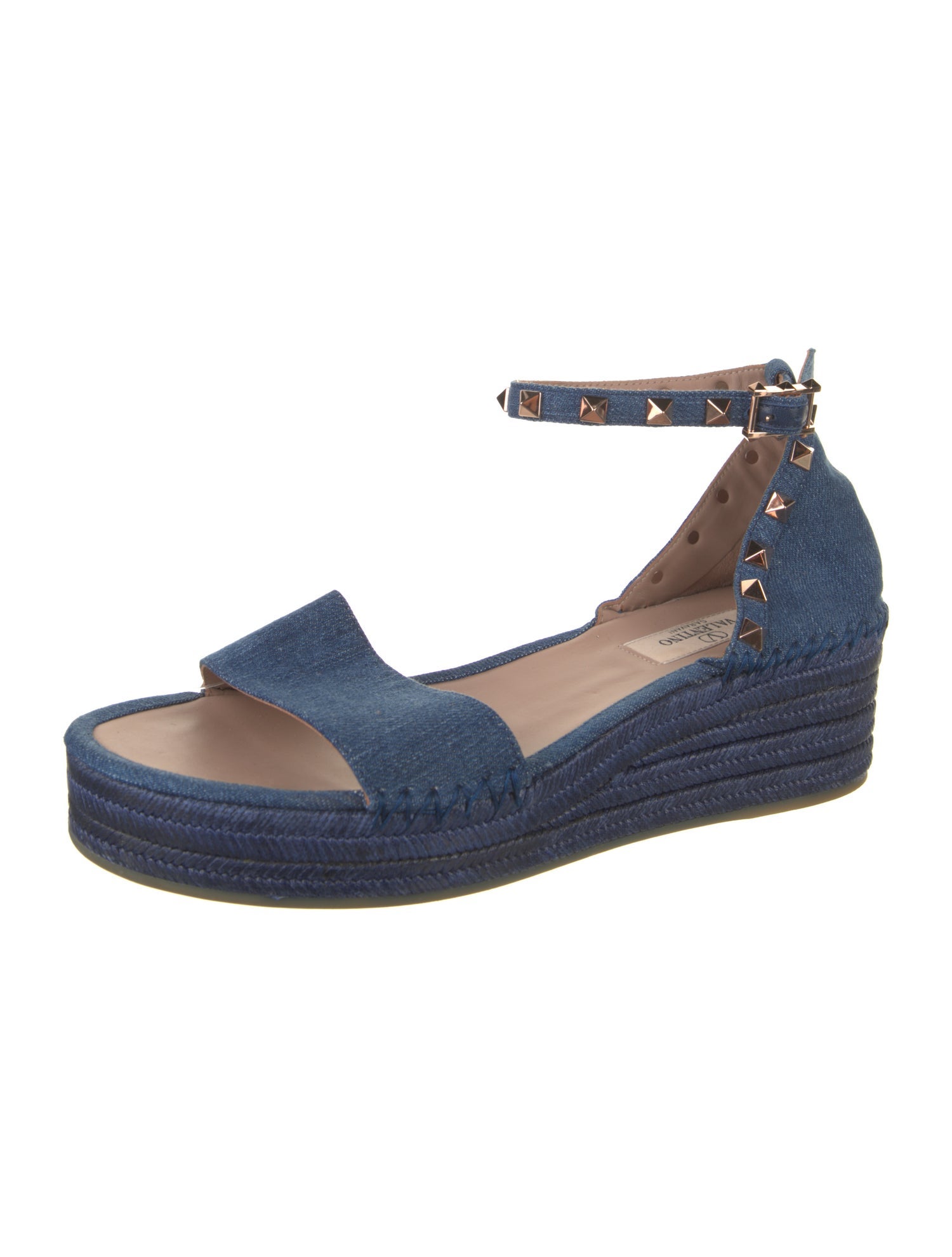 Valentino Rockstud Accents Denim Espadrilles