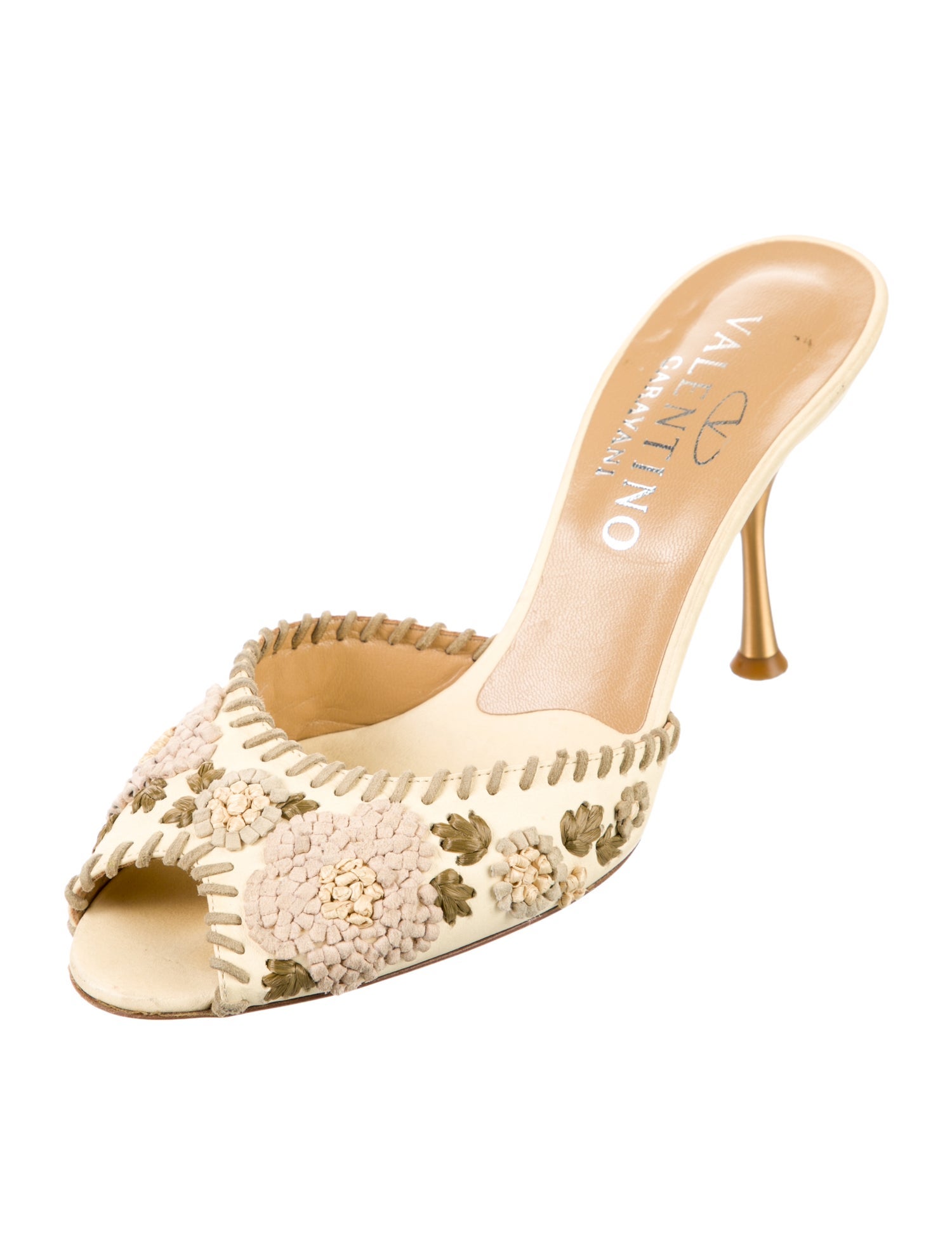 Valentino Leather Floral Print Mules