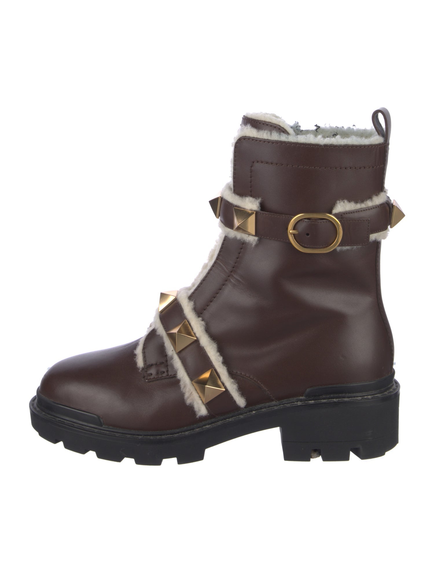 Valentino Rockstud Accents Leather Combat Boots