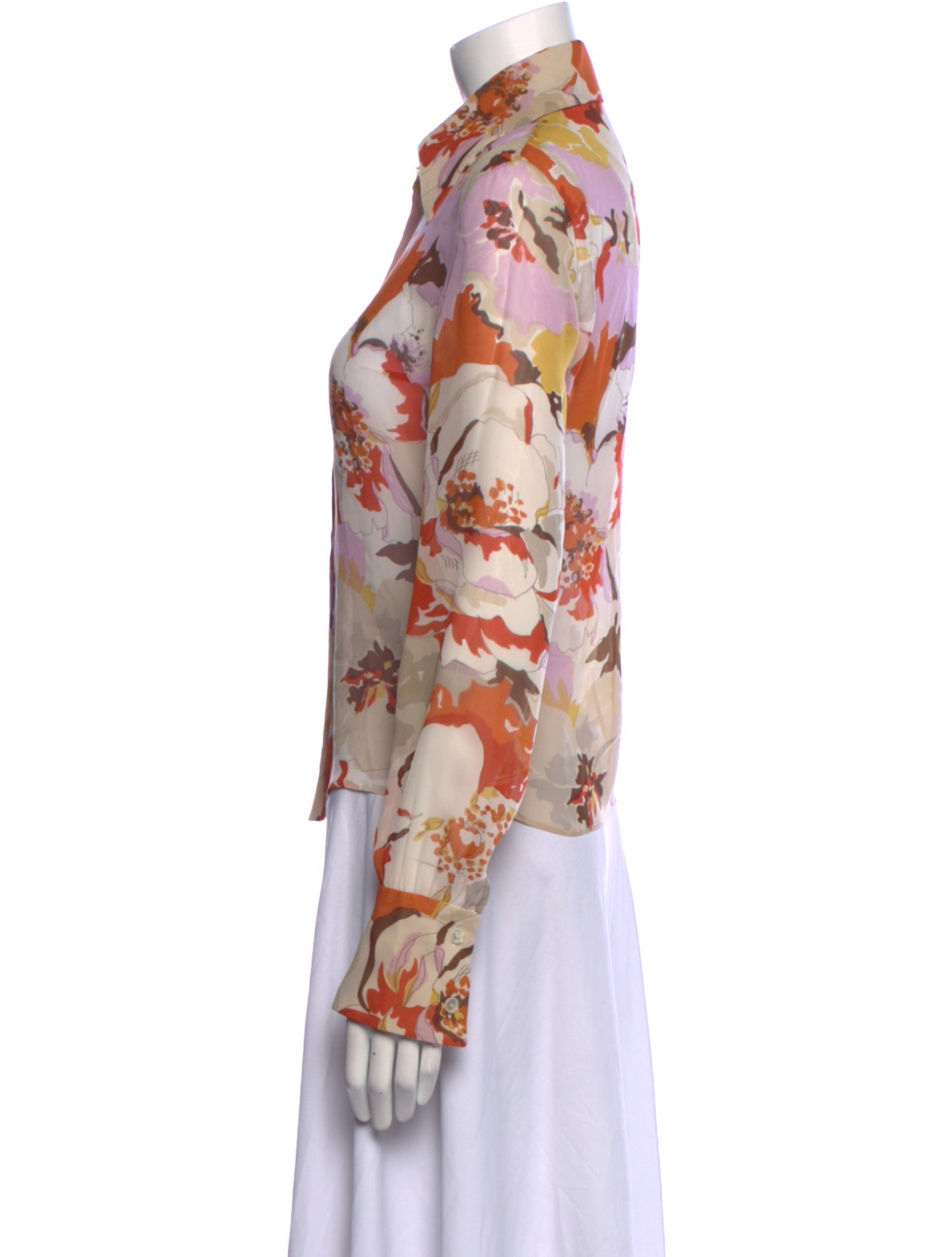 Valentino Silk Floral Print Button-Up Top