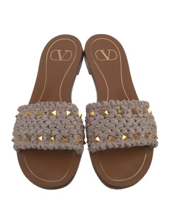 Valentino Rockstud Accents Raffia Slides