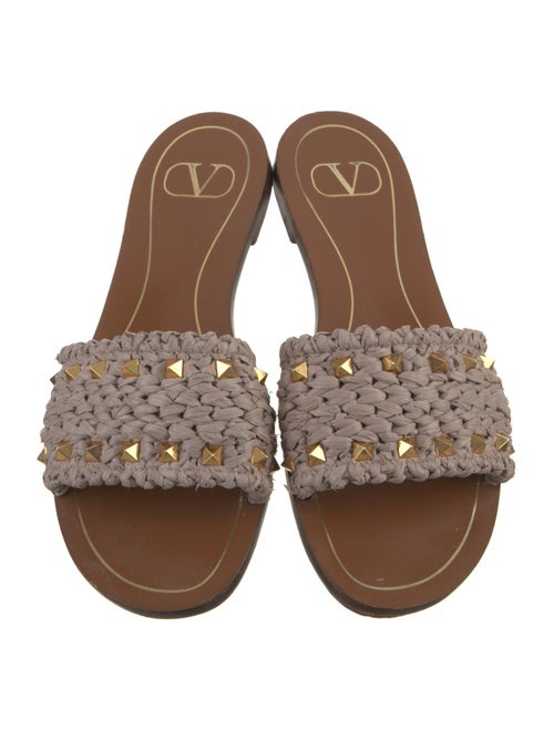 Valentino Rockstud Accents Raffia Slides