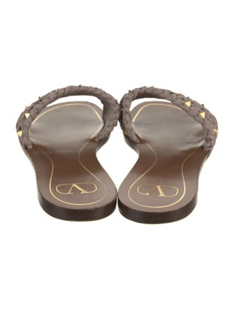 Valentino Rockstud Accents Raffia Slides