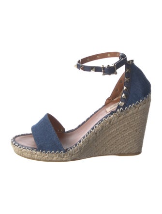 Valentino Rockstud Accents Denim Espadrilles