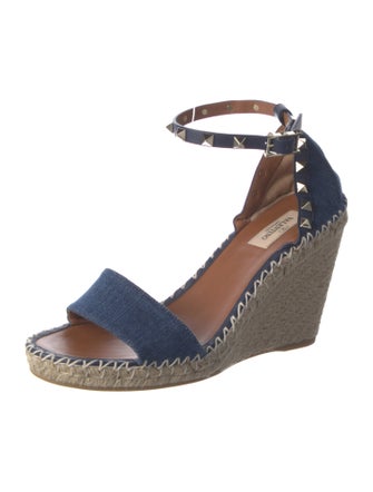 Valentino Rockstud Accents Denim Espadrilles