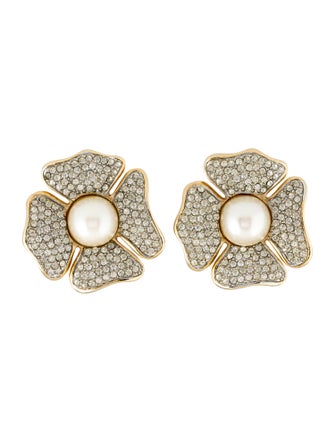 Valentino Faux Pearl & Crystal San Fin Clip On Earrings