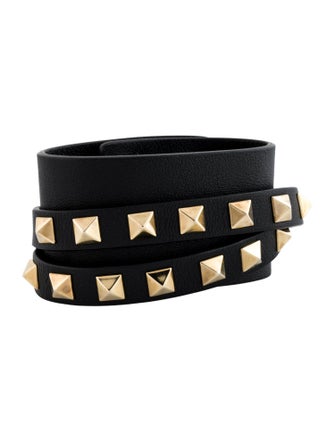 Valentino Leather Rockstud Double Wrap Bracelet