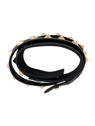 Valentino Leather Rockstud Double Wrap Bracelet