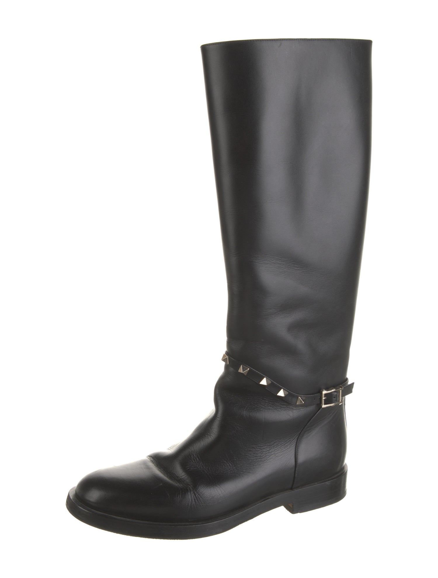 Valentino Rockstud Accents Leather Riding Boots