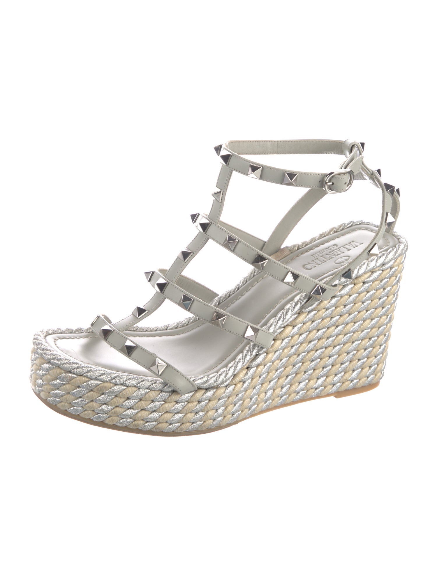 Valentino Rockstud Accents Leather Espadrilles