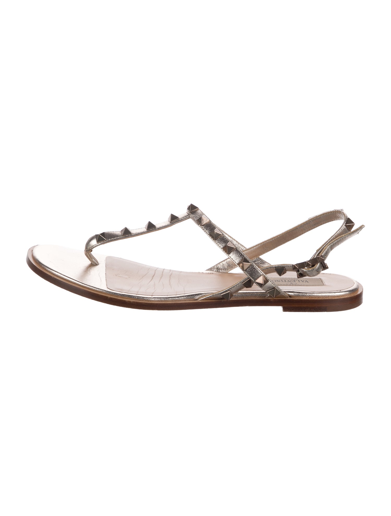 Valentino Rockstud Accents Leather T-Strap Sandals