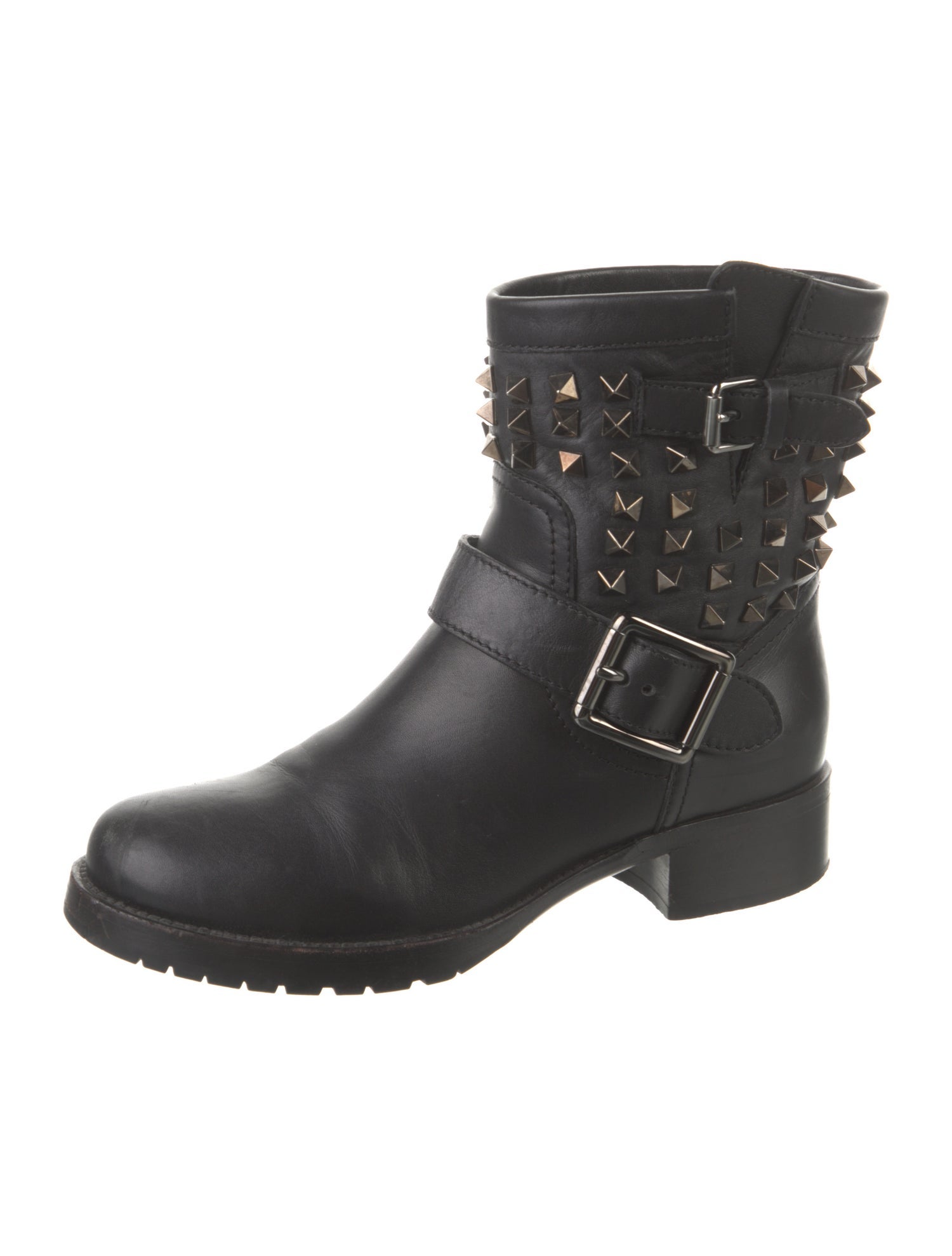 Valentino Rockstud Accents Leather Moto Boots