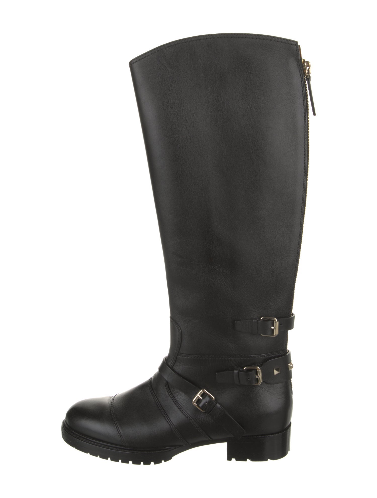 Valentino Rockstud Accents Leather Riding Boots