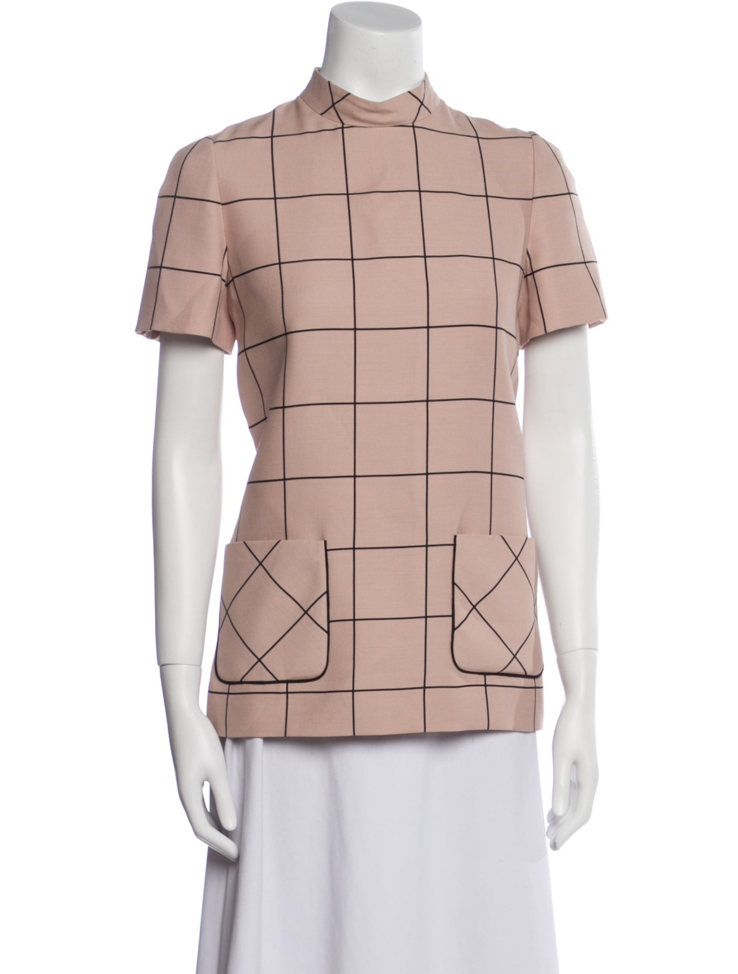 Valentino Virgin Wool Plaid Print Button-Up Top