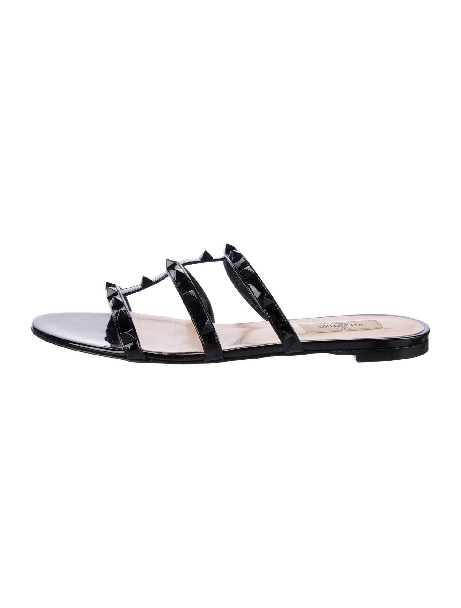 Valentino Rockstud Accents Patent Leather Slides