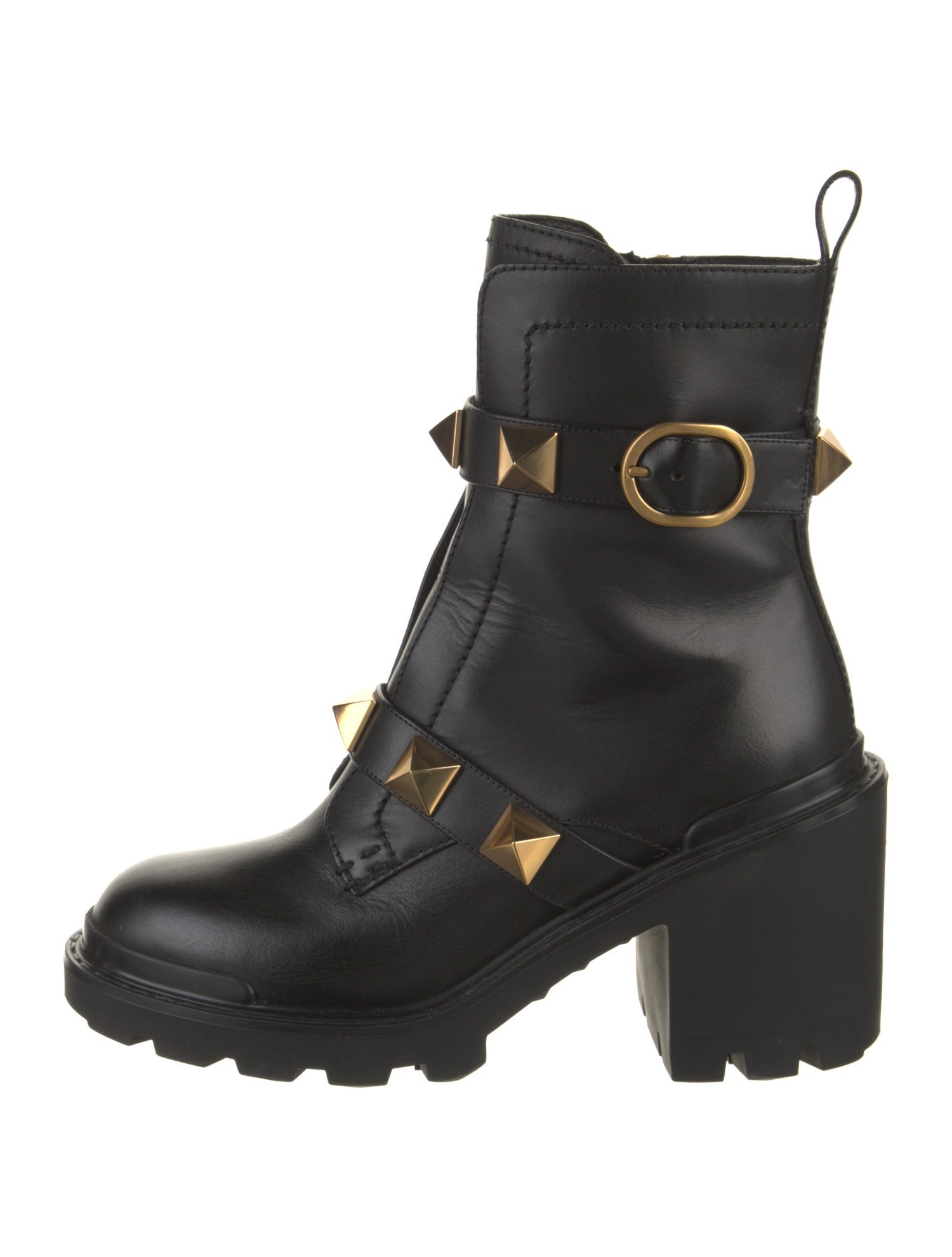 Valentino Rockstud Accents Leather Combat Boots
