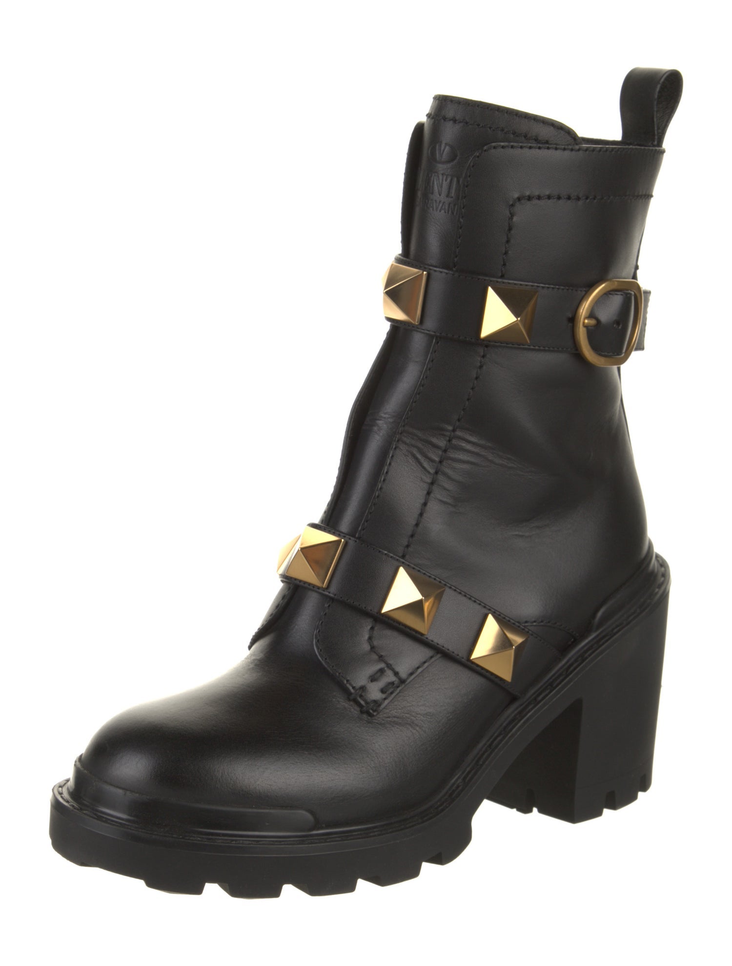 Valentino Rockstud Accents Leather Combat Boots