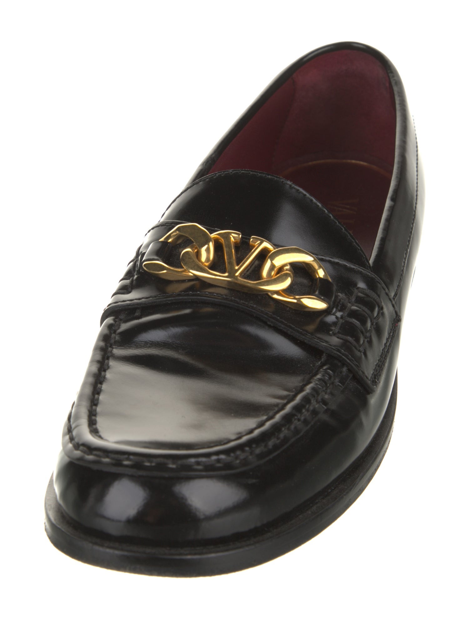 Valentino Leather Chain-Link Accents Loafers