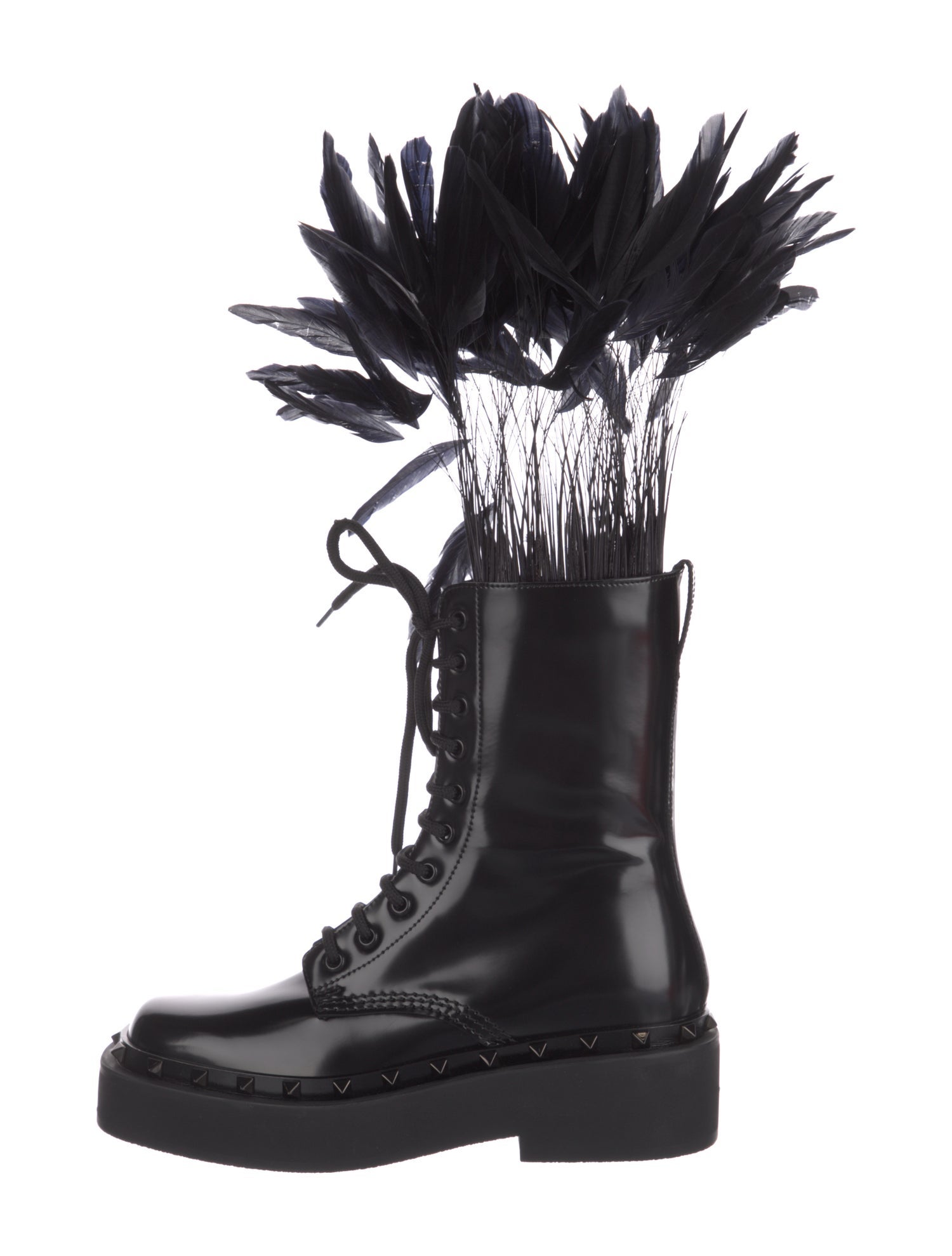 Valentino Patent Leather Studded Accents Combat Boots