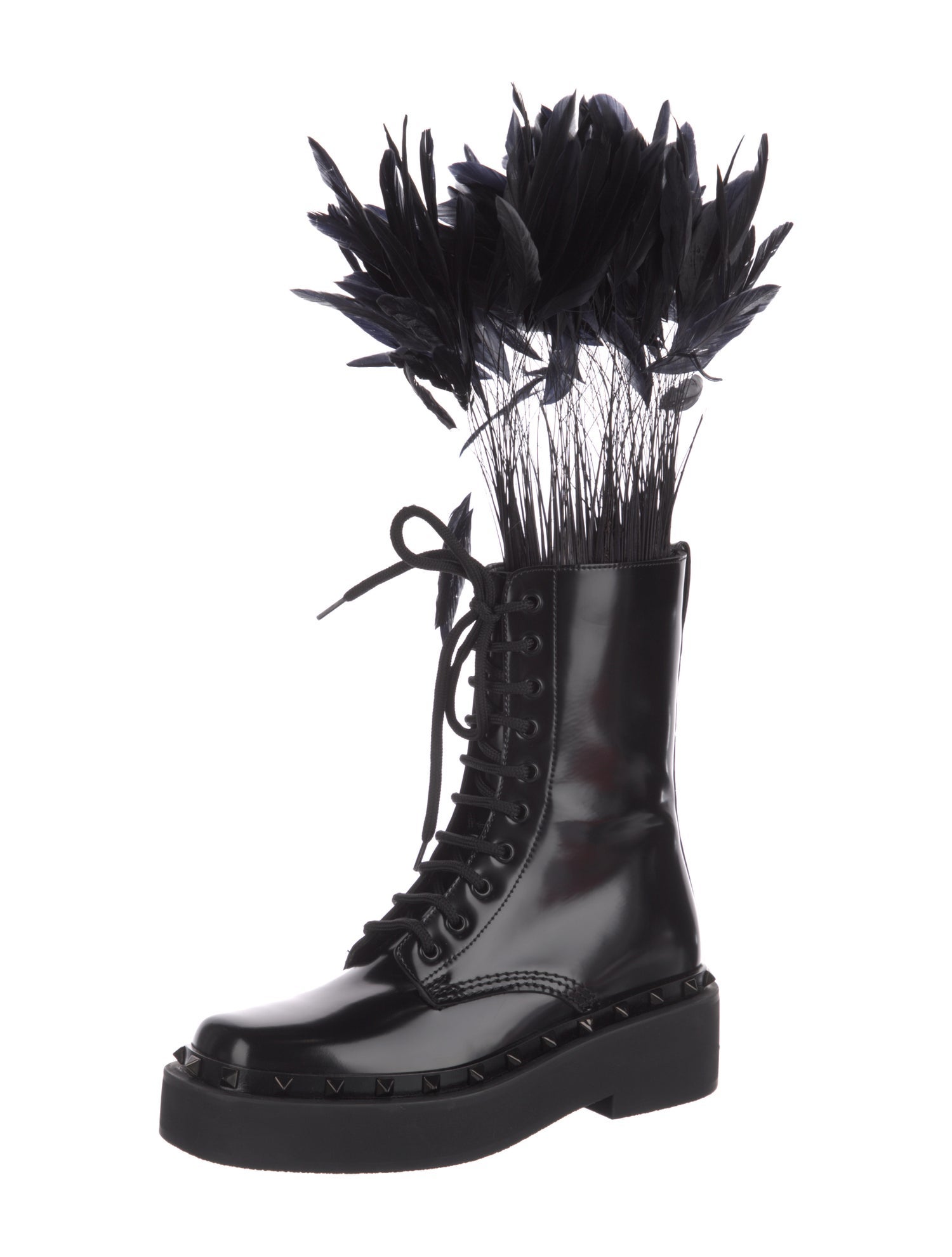Valentino Patent Leather Studded Accents Combat Boots
