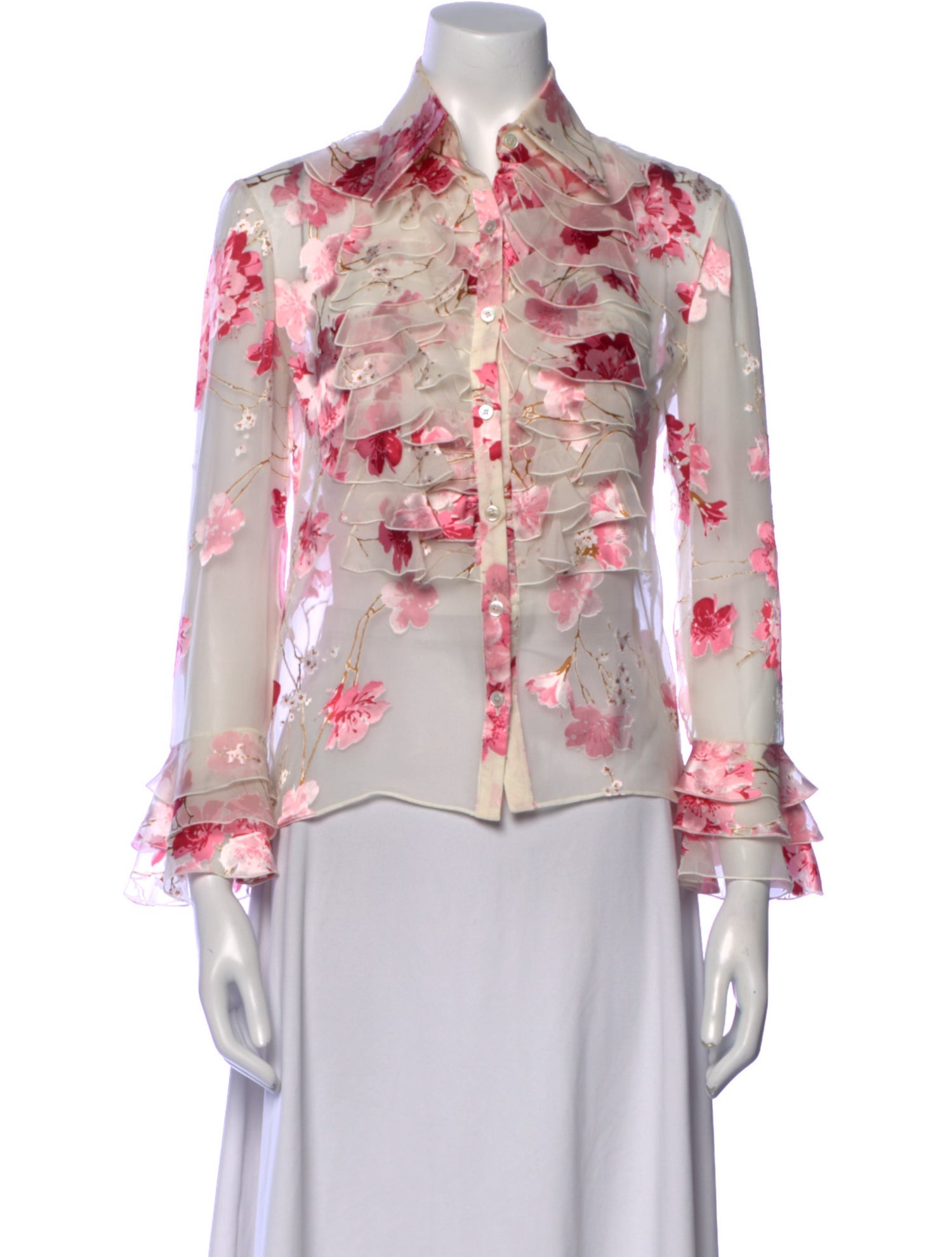 Valentino Floral Print Long Sleeve Blouse