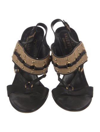 Valentino Leather Colorblock Pattern Slingback Sandals