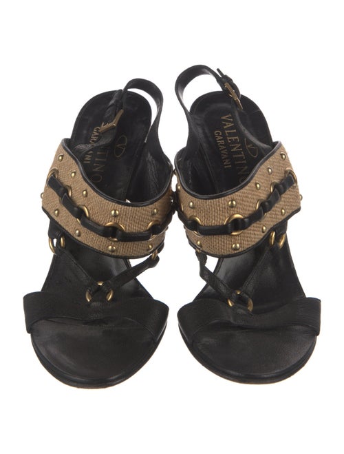 Valentino Leather Colorblock Pattern Slingback Sandals